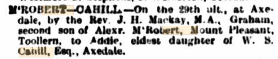 1896-05-30_-_newspaper_-_argus_-_30may1896_-_marriage_of_graham_mcrobert_to_adelaide_cahill.png